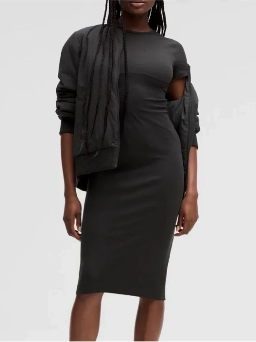 Lululemon Nulu Ribbed Scoop Back Cap Sleeve Black Athletic Dress Size 8